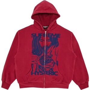 Supreme Red Zip Hoodie with Navy Graphic